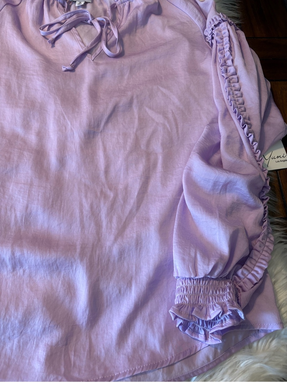 Light Lavender Tie-Neck Ruffle Blouse NWT - Picture 5 of 12